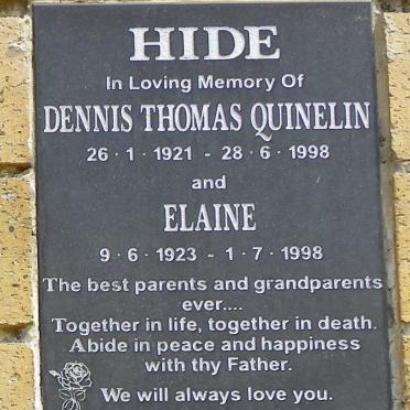 HIDE Dennis Thomas Quinelin 1921-1998 &amp; Elaine 1923-1998