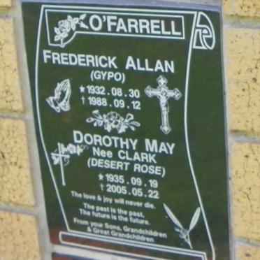 O'FARRELL Frederick Allan 1932-1988 &amp; Dorothy May CLARK 1935-2005