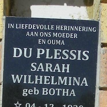 PLESSIS Sarah Wilhelmina, du nee BOTHA 1920-2013
