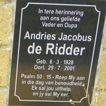 RIDDER Andries Jacobus, de 1928-2001