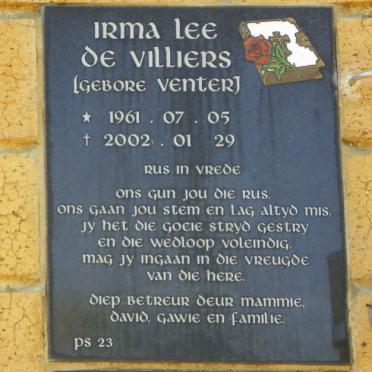 VILLIERS Irma Lee, de nee VENTER 1961-2002