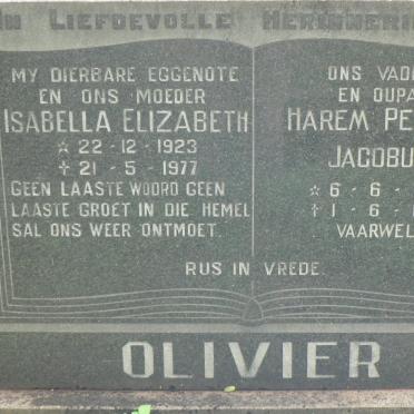 OLIVIER Harem Petrus Jacobus 1915-1981 &amp; Isabella Elizabeth 1923-1977