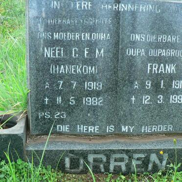 ORREN Frank 1915-1994 &amp; Neel C.E.M. HANEKOM 1919-1982