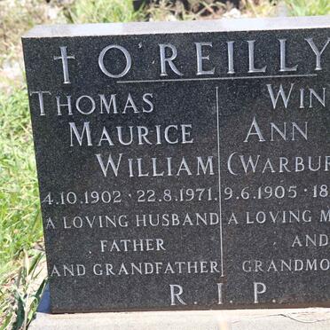 O'REILLY Thomas Maurice William 1902-1971 &amp; Winifred Ann WARBURTON 1905-1973