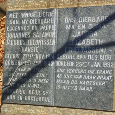 THEUNISSEN Johannes Salamon Jacobus 1914-1945 &amp; Jacoba Elizabeth 1908-1992