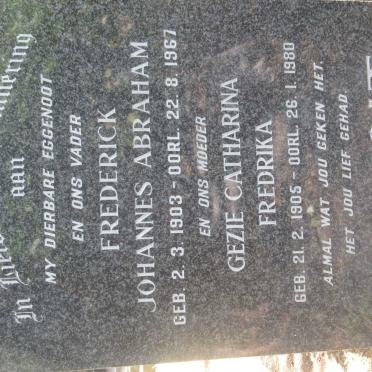 TOIT Frederick Johannes Abraham, du 1903-1967 &amp; Gezie Catharina Fredrika 1905-1980