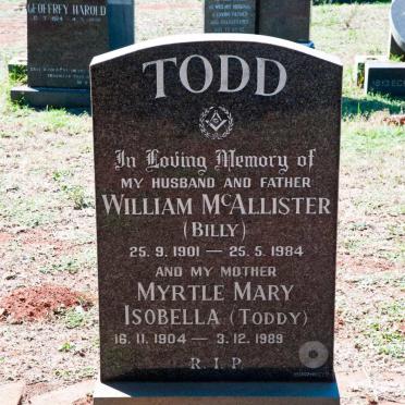 TODD William McAllister 1901-1984 &amp; Myrtle Mary Isobella 1904-1989