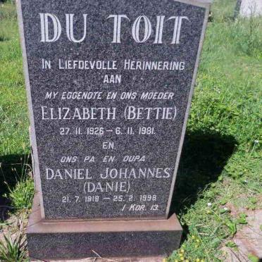 TOIT Daniel Johannes, du 1918-1998 &amp; Elizabeth 1926-1981