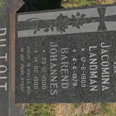 TOIT Barend Johannes, du 1900-1986 &amp; Jacomina LANDMAN 1905-1979