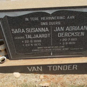 TONDER Jan Adriaan Dercksen, van 1901-1970 &amp; Sara Susanna TALJAARDT 1898-1973