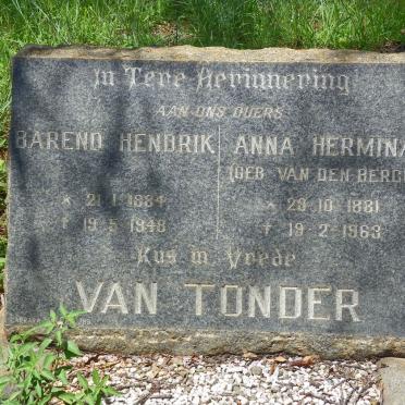 TONDER Barend Hendrik, van 1884-1948 &amp; Anna Hermina VAN DEN BERGH 1881-1963