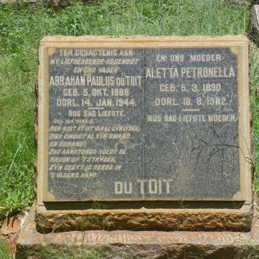 TOIT Abraham Paulus, du 1888-1944 &amp; Aletta Petronella 1890-1962