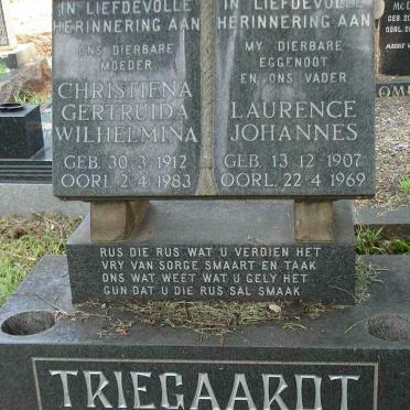 TRIEGAARDT Laurence Johannes 1907-1969 &amp; Christiena Gertruida Wilhelmina 1912-1983