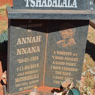 TSHABALALA Annah Nnana 1929-2018