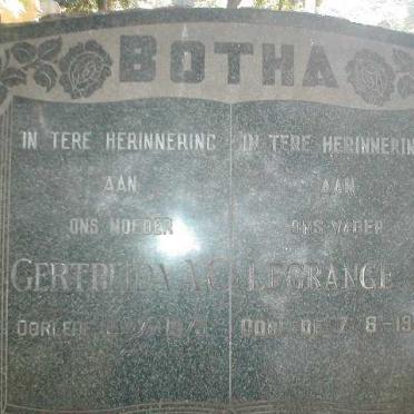 BOTHA Legrange J. 18?8-1941 &amp; Gerda A.C. -1875