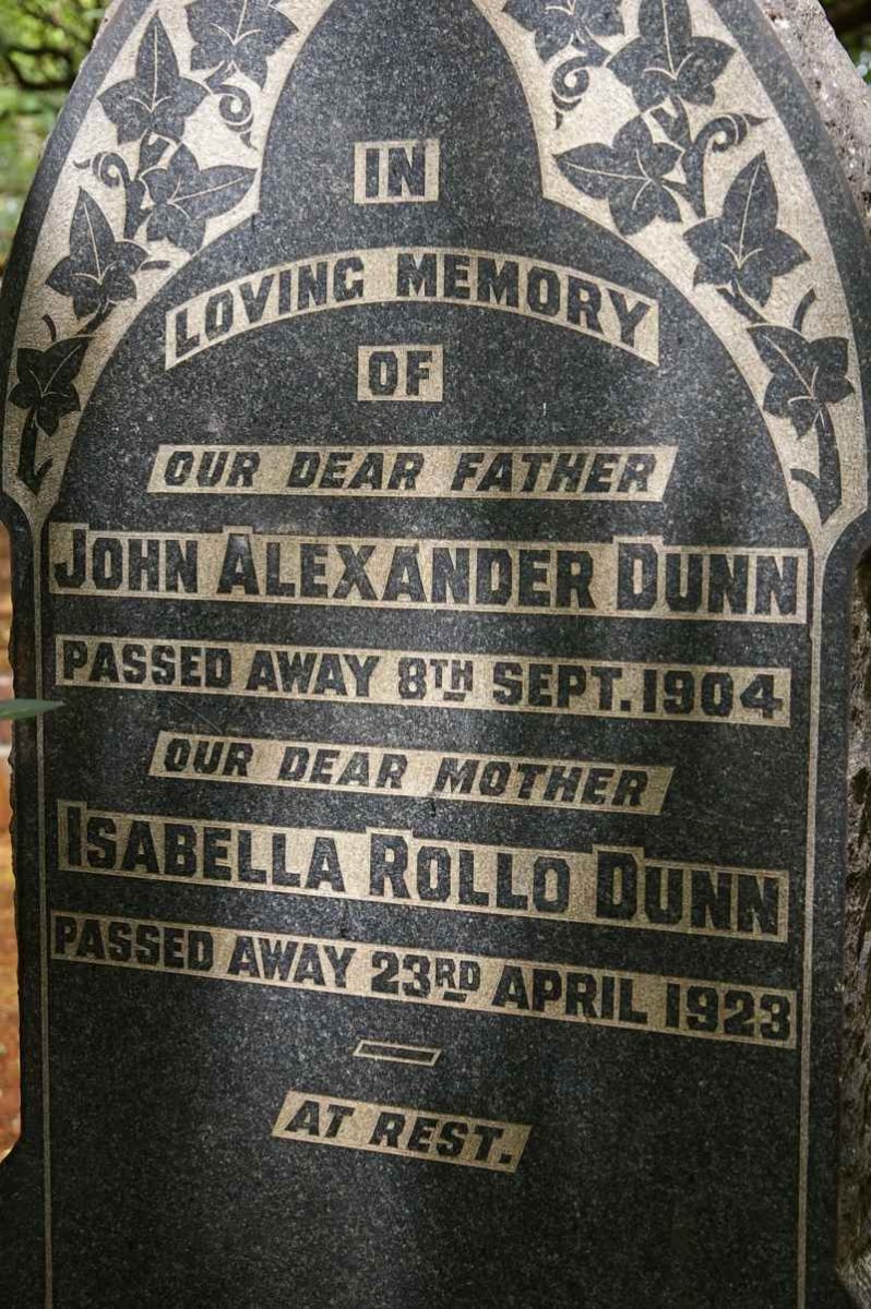 DUNN John Alexander -1904 &amp; Isabella Rollo -1923