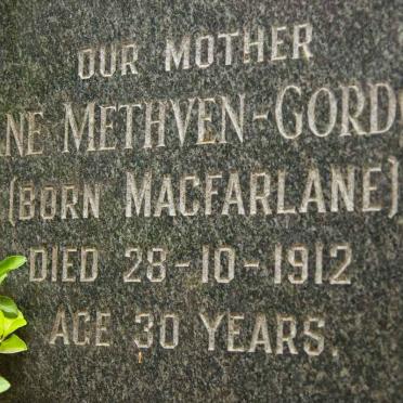 GORDON Jane, METHVEN nee MACFARLANE -1912