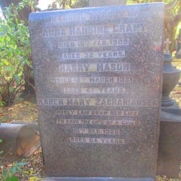 GRANT Anna Hansine -1909 :: MASON Harry -1921 :: ZACHARIAHSEN Karen Mary -1926