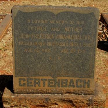 GERTENBACH John Frederick -1908 &amp; Anna Magdalena -1959 