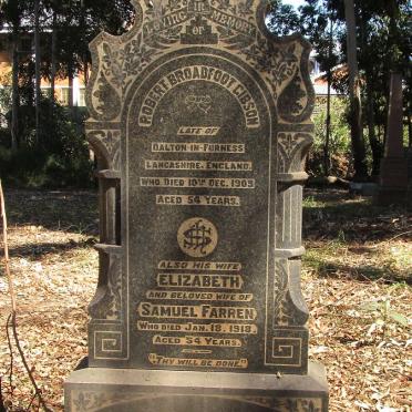 GIBSON Robert Broadfoot -1909 &amp; Elizabeth -1918