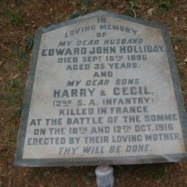 HOLLIDAY Edward John -1896 :: HOLLIDAY Harry -1916 :: HOLLIDAY Cecil -1916