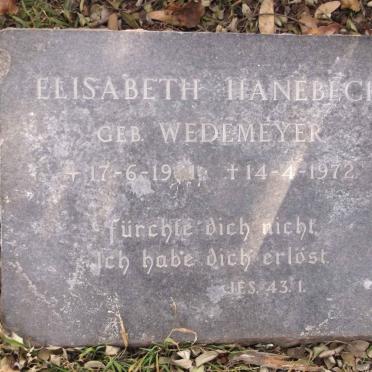 HANEBECK Elisabeth nee WEDEMEYER 1901-1972