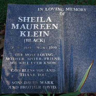 KLEIN Sheila Maureen nee BLACK 1924-1999