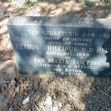 HEEVER Petrus Phillipus, van der  -1898 :: COETZEE Eva Maria previously VAN DER HEEVER nee BOTHA  -1938