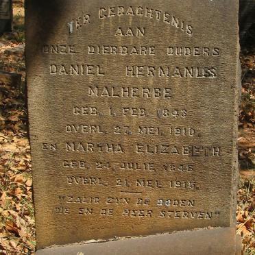 MALHERBE Daniel Hermanus 1843-1910 &amp; Martha Elizabeth 1846-1915