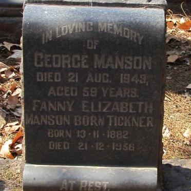 MANSON George -1943 &amp; Fanny Elizabeth TICKNER 1882-1956