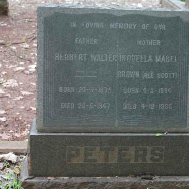 PETERS Herbert Walter 1875-1947 &amp; Isobella Mabel BROWN nee SCOTT 1884-1985