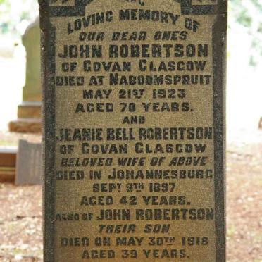 ROBERTSON John -1923 &amp; Jeanie Bell -1897 :: ROBERTSON John -1918 :: ROBERTSON Elizabeth -1906