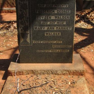 WALDEK Frederick George Boyzen &amp; Mary Ann Harriet