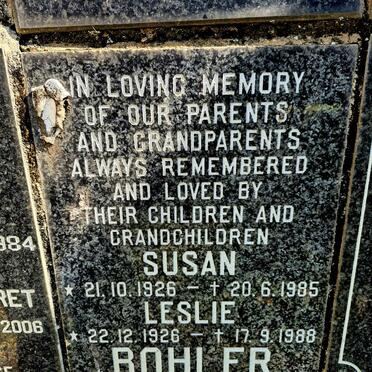 BOHLER Leslie 1926-1988 & Susan 1926-1985