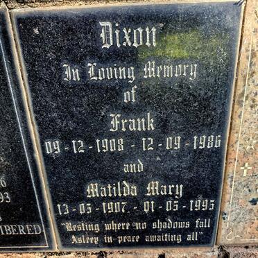 DIXON Frank 1908-1986 & Matilda Mary 1907-1995
