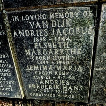 DIJK Andries Jacobus, van 1892-1944 & Elsbeth Margarethe HUTH 1899-1965 :: VAN DIJK Andries Frederik Hans 1922-1983 & Jemima Maria KEMP 1921-1957
