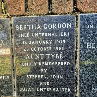 GORDON Bertha nee UNTERHALTER 1905-1985