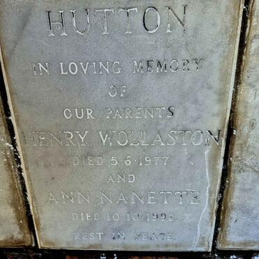 HUTTON Henry Wollaston -1977 & Ann Nanette -1992