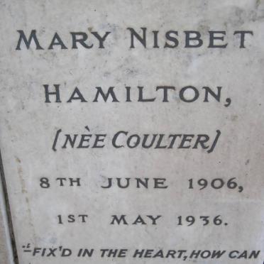 HAMILTON Mary Nisbet nee COULTER 1906-1936