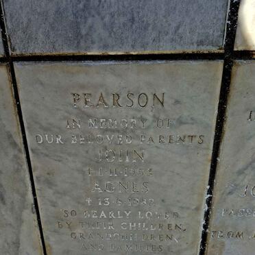 PEARSON John -1953 & Agnes -1982