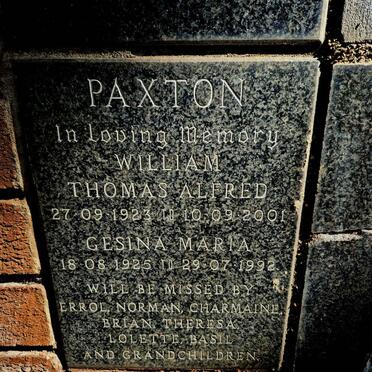 PAXTON William Thomas Alfred 1923-2001 & Gesina Maria 1925-1992