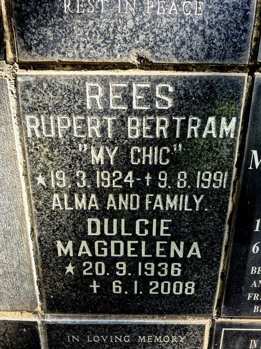 REES Rupert Bertram 1924-1991 & Dulcie Magdelena 1936-2008