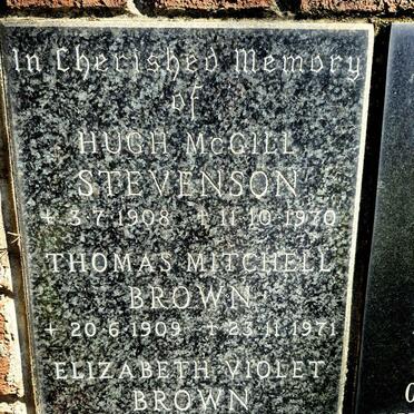 STEVENSON Hugh McGill 1908-1970 :: BROWN Thomas Mitchell 1909-1971 :: BROWN Elizabeth Violet 1912-1992
