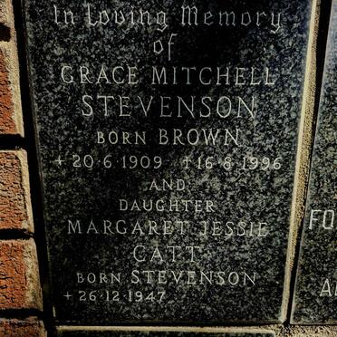 STEVENSON Grace Mitchell nee BROWN 1909-1996 :: CATT Margaret Jessie nee STEVENSON 1947-