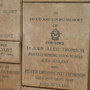 THOMSON John Alec -1944 :: THOMSON Peter Drummond -1947 :: LYONS Ann -1946 :: RAYNER Matilda -1942