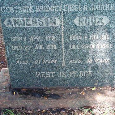 ANDERSON Gertrude Bridget 1912-1938 :: ROUX Engela Johanna 1910-1948