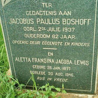 BOSHOFF Jacobus Paulus -1937 &amp; Aletta Fransina Jacoba LEWIS 1877-1946