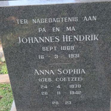 BUYS Johannes Hendrik 1869-1931 &amp; Anna Sophia COETZEE 1870-1942