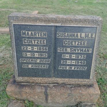 COETZEE Maarten 1856-1915 &amp; Susanna L.M.E. SNYMAN 1875-1940
