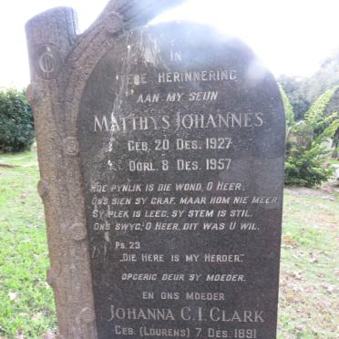 CLARK Johanna C.I. nee LOURENS 1891-1964 :: CLARK Matthys Johannes 1927-1957